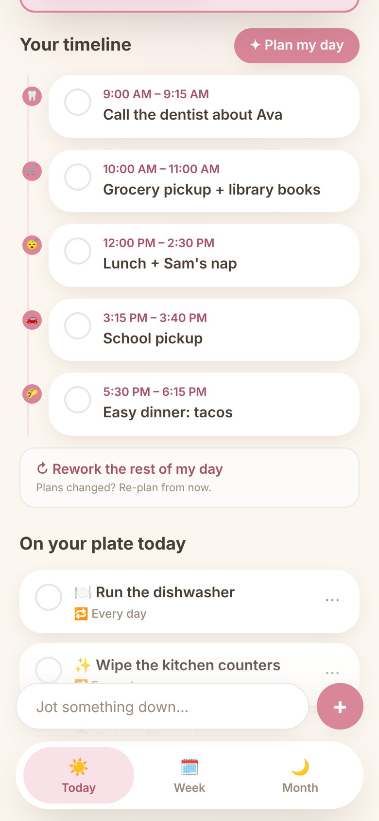A planned day on the Mama's Day timeline